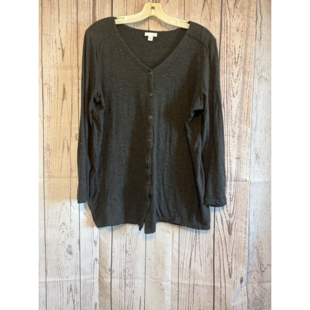 J.Jill Gray Lightweight Cardigan Button Sweater Top Size Medium